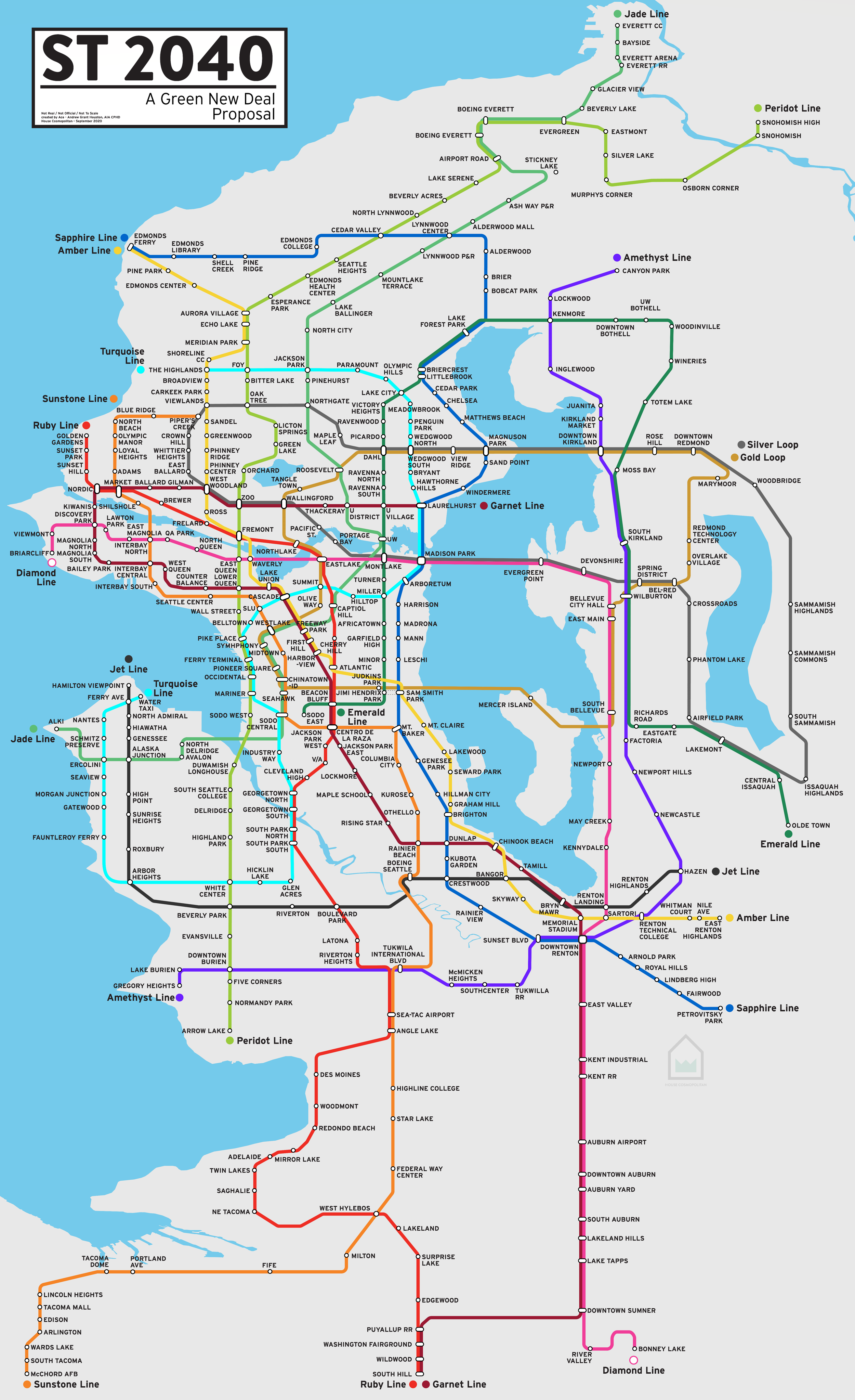 A map of the proposed ST 2040 plan light rail stations
