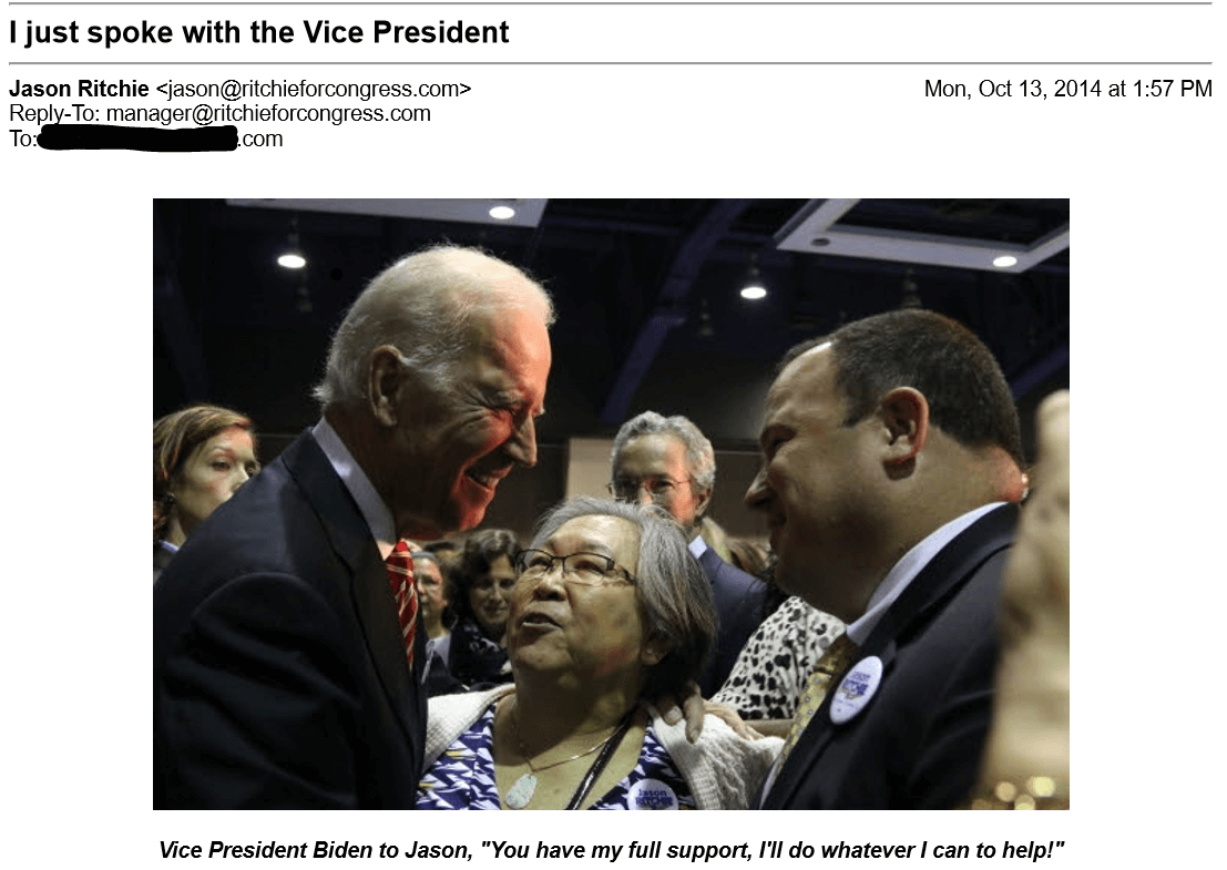 Image from a fundraising email by Jason Ritchie for Congress