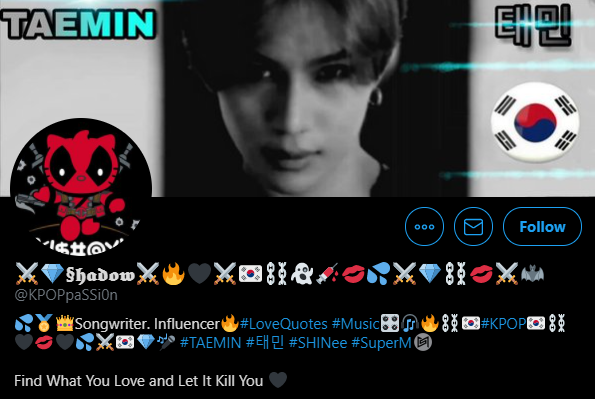 Example of a Twitter user that has a ton of emojis in their bio